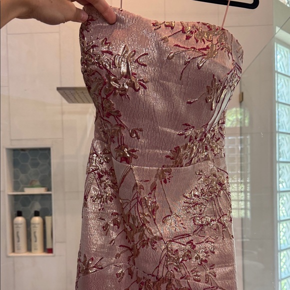 Rene Ruiz Strapless Floral Gown in Pink and Cream - Picture 5 of 7